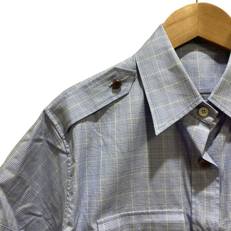 Prada 2023 Prince Of Wales Short Sleeve Check Shirt P468g Size 38 Blue Ladies