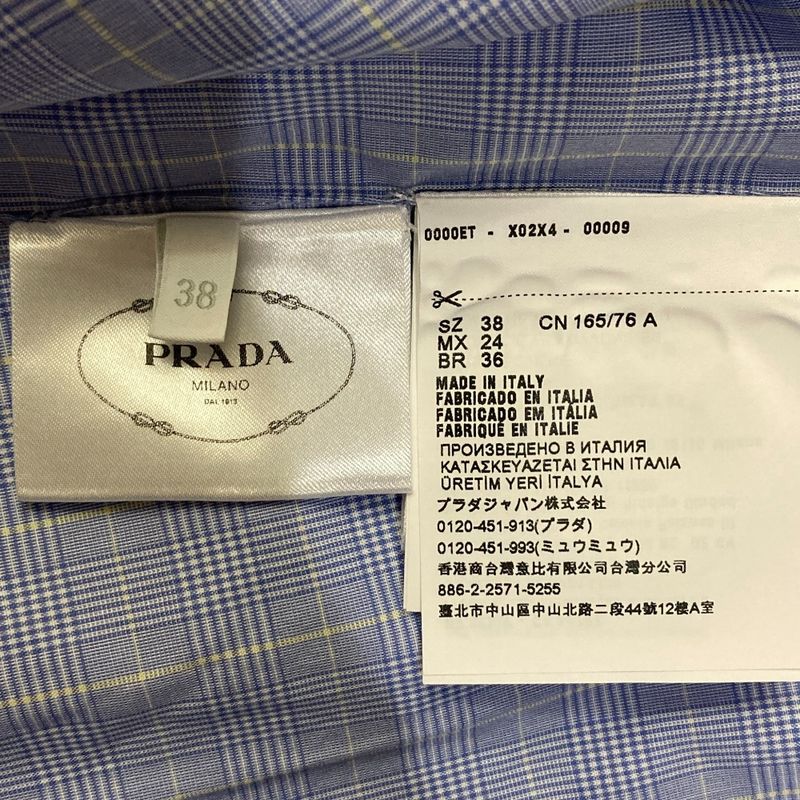 Prada 2023 Prince Of Wales Short Sleeve Check Shirt P468g Size 38 Blue Ladies