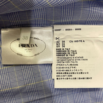 Prada 2023 Prince Of Wales Short Sleeve Check Shirt P468g Size 38 Blue Ladies