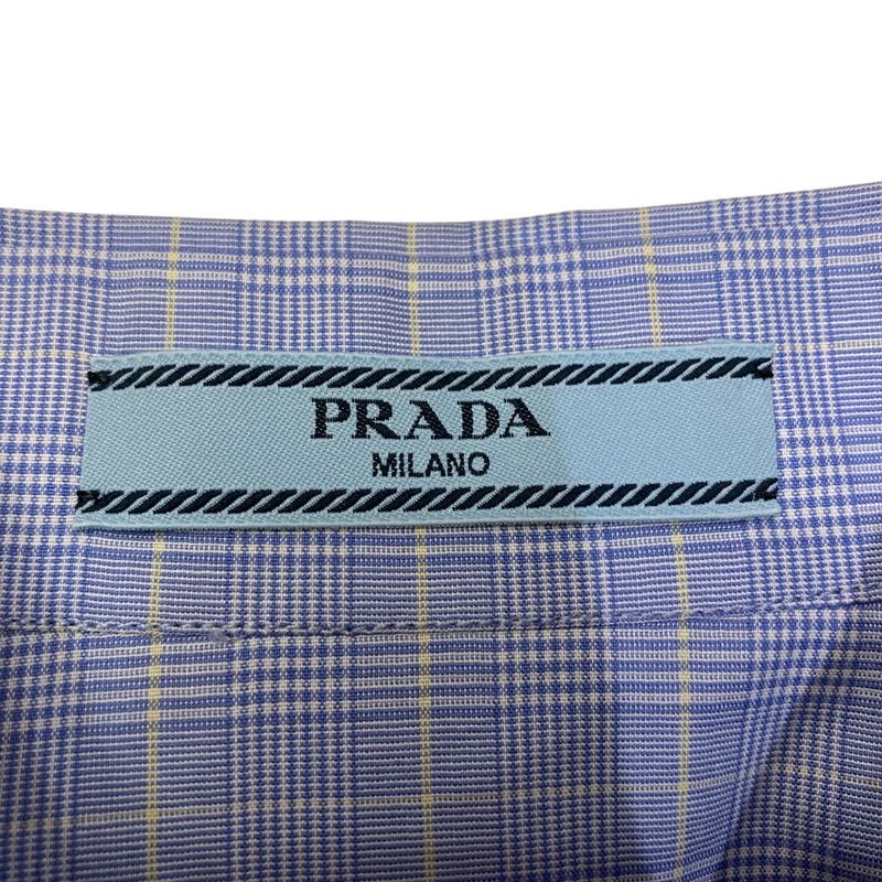 Prada 2023 Prince Of Wales Short Sleeve Check Shirt P468g Size 38 Blue Ladies