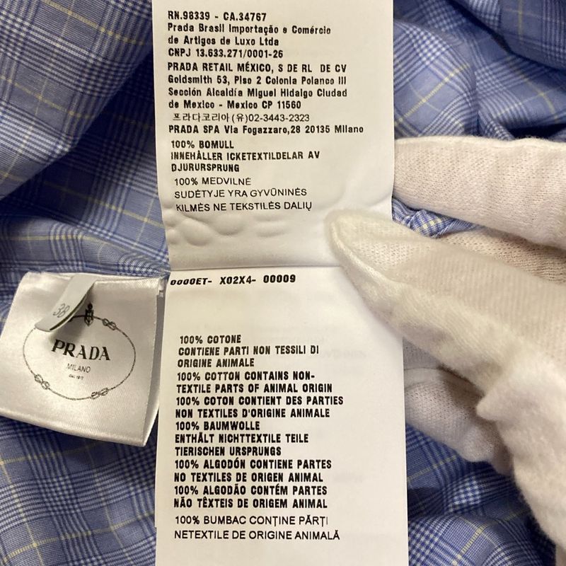 Prada 2023 Prince Of Wales Short Sleeve Check Shirt P468g Size 38 Blue Ladies