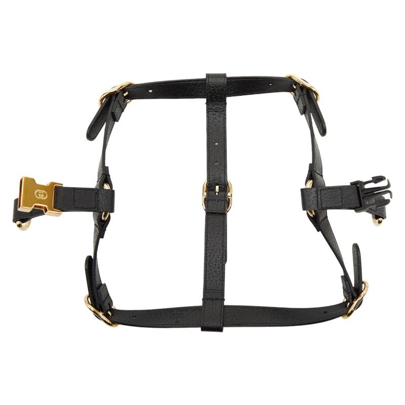 Gucci Interlocking G Pet Dog Harness Size M 692963 Black Leather Women's Gucci