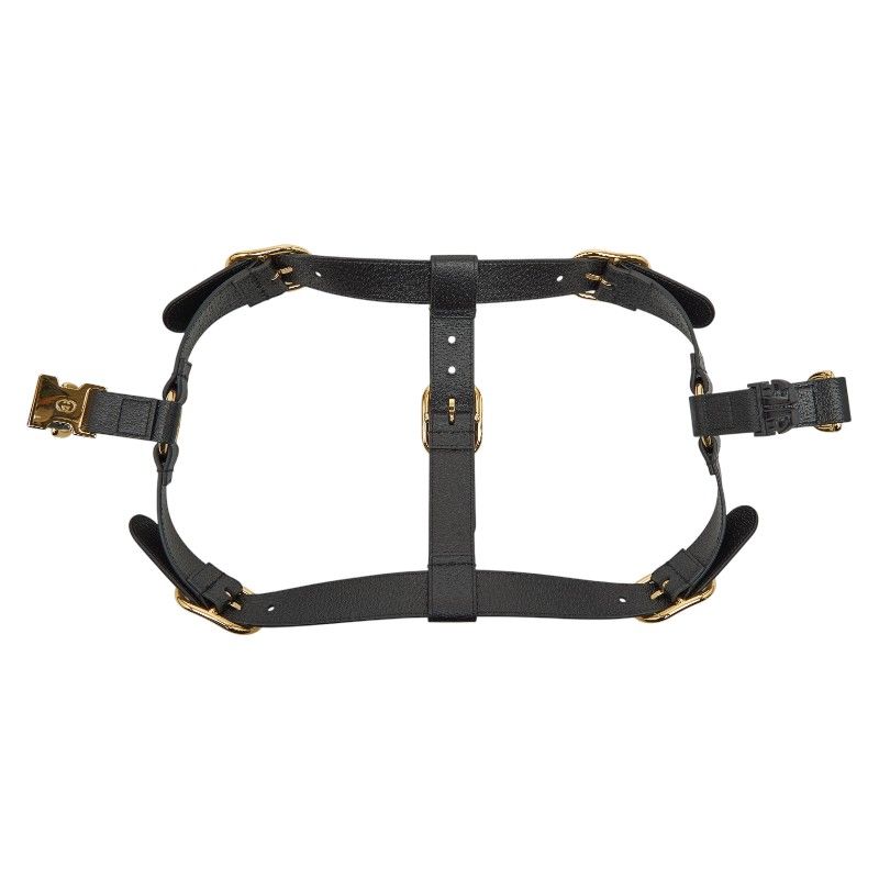 Gucci Interlocking G Pet Dog Harness Size XL 695253 Black Leather Women's Gucci