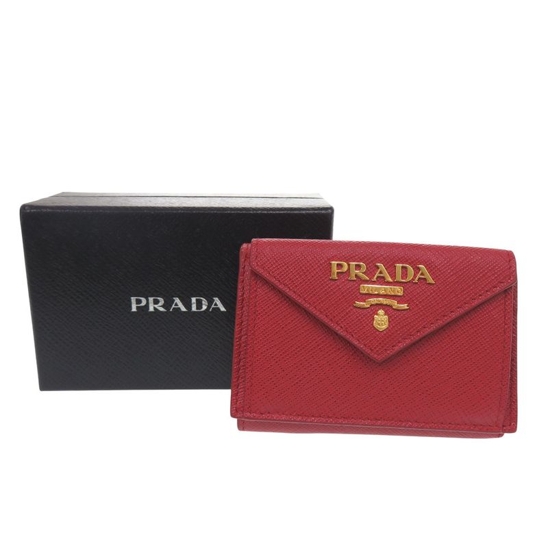 Prada 1mh021 Leather Saffiano Metal Red Trifold Wallet Red 1295 Prada