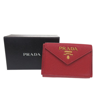 Prada 1mh021 Leather Saffiano Metal Red Trifold Wallet Red 1295 Prada