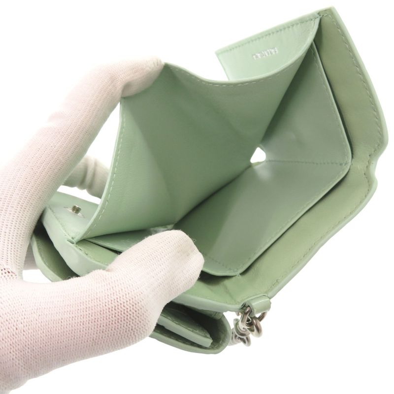 Balenciaga Chain Wallet 618145 Shape Pressed Leather Green Trifold Wallet Green