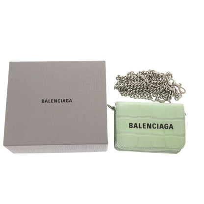 Balenciaga Chain Wallet 618145 Shape Pressed Leather Green Trifold Wallet Green