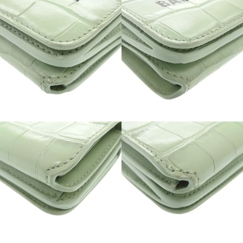 Balenciaga Chain Wallet 618145 Shape Pressed Leather Green Trifold Wallet Green