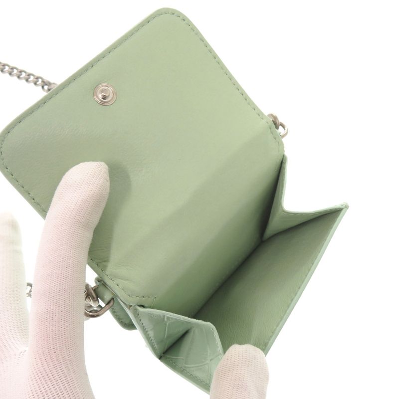 Balenciaga Chain Wallet 618145 Shape Pressed Leather Green Trifold Wallet Green