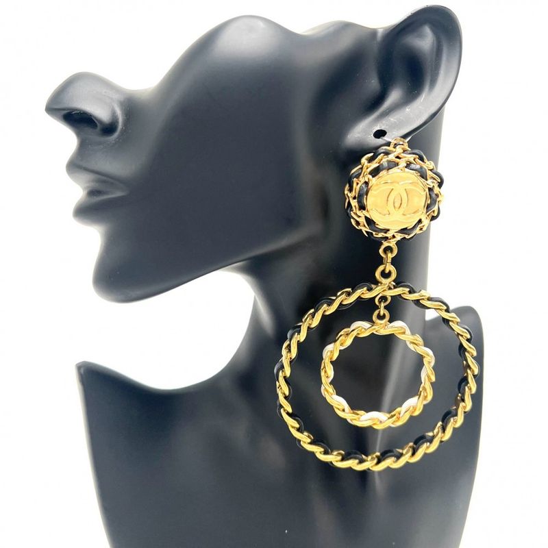 Chanel Earring Ladies Coco Mark Swing Accessories Chain Chanel GP Leather 93C