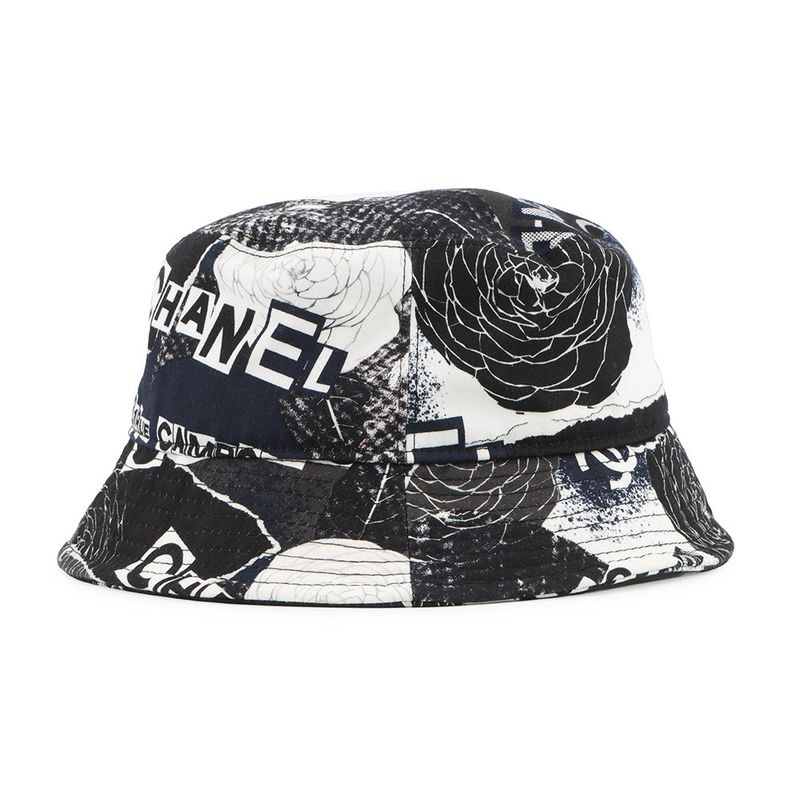 Chanel Hat Camellia CC Logo Cotton M Hat Black Black White