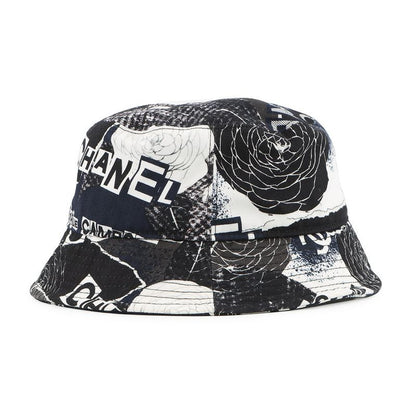 Chanel Hat Camellia CC Logo Cotton M Hat Black Black White