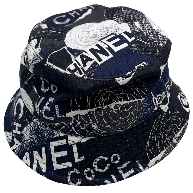 Chanel Hat Camellia CC Logo Cotton M Hat Black Black White