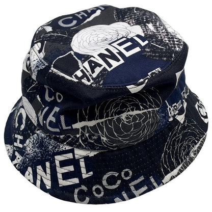 Chanel Hat Camellia CC Logo Cotton M Hat Black Black White