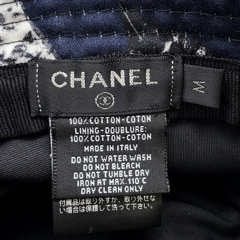 Chanel Hat Camellia CC Logo Cotton M Hat Black Black White