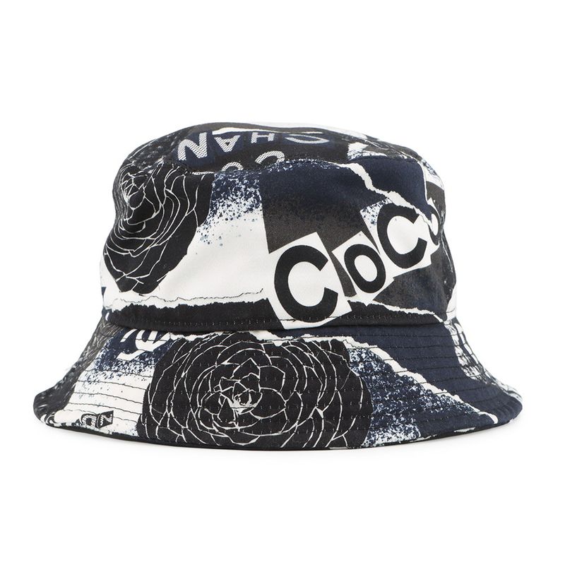 Chanel Hat Camellia CC Logo Cotton M Hat Black Black White