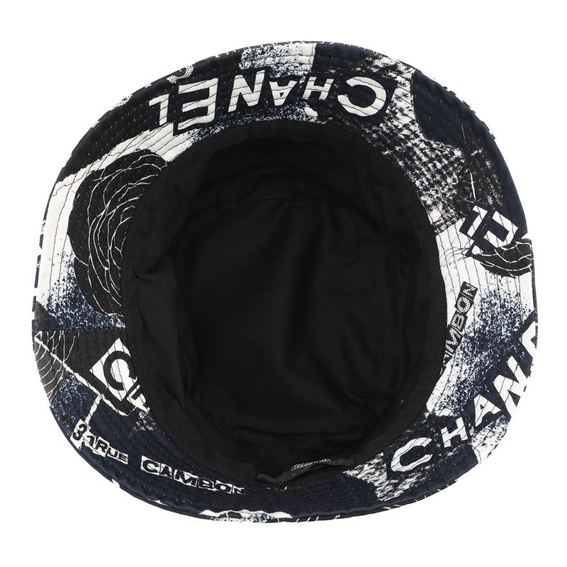 Chanel Hat Camellia CC Logo Cotton M Hat Black Black White