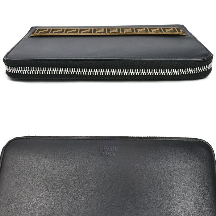 Fendi FF Logo Zip Around Wallet Long Round Zipper Black 7 M0276 A8 VC