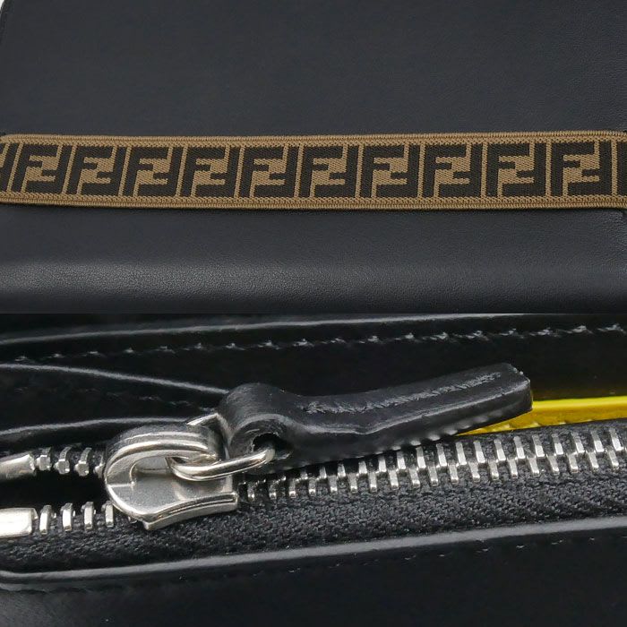 Fendi FF Logo Zip Around Wallet Long Round Zipper Black 7 M0276 A8 VC