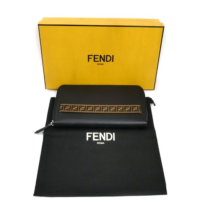 Fendi FF Logo Zip Around Wallet Long Round Zipper Black 7 M0276 A8 VC