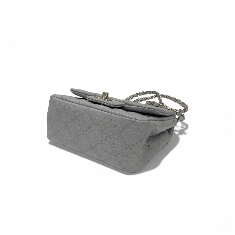 Chanel Bag Shoulder Bag Gray Silver Mini Matelasse Coco Mark Caviar Skin Single
