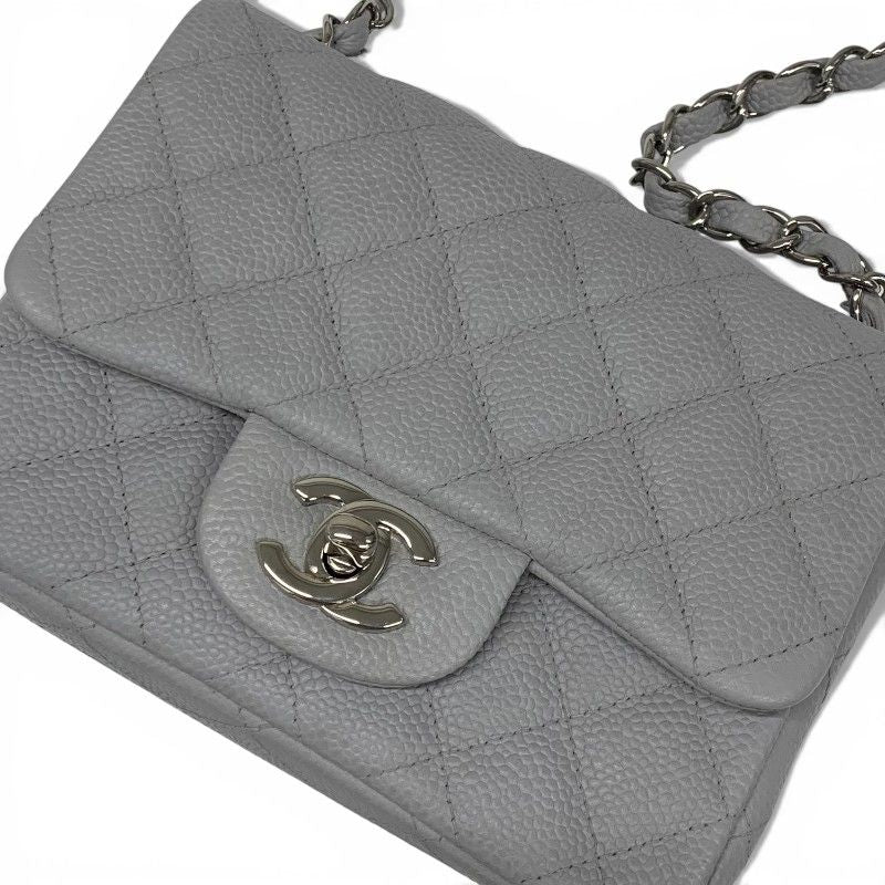 Chanel Bag Shoulder Bag Gray Silver Mini Matelasse Coco Mark Caviar Skin Single