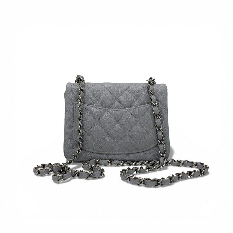 Chanel Bag Shoulder Bag Gray Silver Mini Matelasse Coco Mark Caviar Skin Single