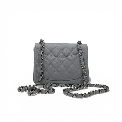 Chanel Bag Shoulder Bag Gray Silver Mini Matelasse Coco Mark Caviar Skin Single