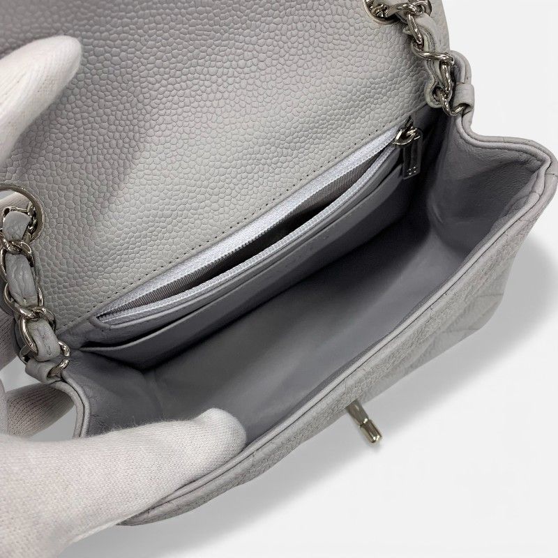 Chanel Bag Shoulder Bag Gray Silver Mini Matelasse Coco Mark Caviar Skin Single