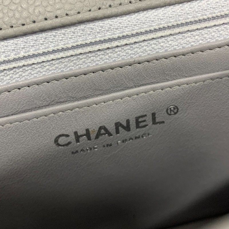 Chanel Bag Shoulder Bag Gray Silver Mini Matelasse Coco Mark Caviar Skin Single
