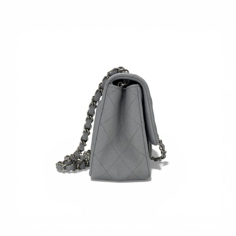 Chanel Bag Shoulder Bag Gray Silver Mini Matelasse Coco Mark Caviar Skin Single