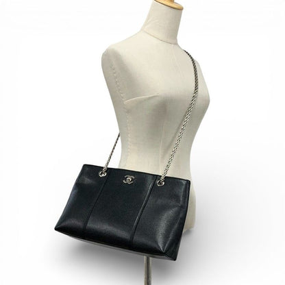 Chanel Bag Tote Bag Shoulder Bag Black Silver Coco Mark Chain