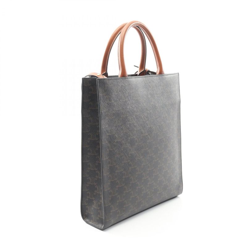 Celine Tote Bag Small Vertical Cabas Triomphe Black Brown PVC Coated Canvas