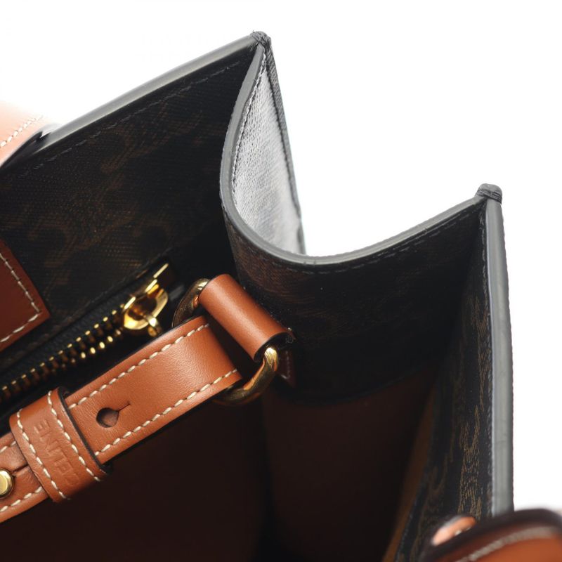 Celine Tote Bag Small Vertical Cabas Triomphe Black Brown PVC Coated Canvas