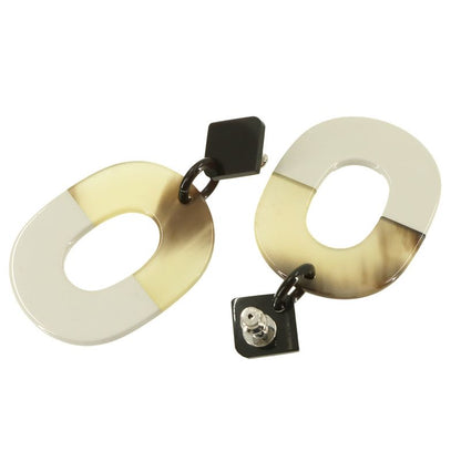 Hermes Ism Earrings Buffalo Horn Lacquer Wood Brown White