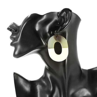 Hermes Ism Earrings Buffalo Horn Lacquer Wood Brown White