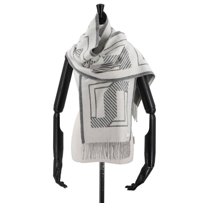 Hermes Retre Au Carre Muffler Cashmere 100% Leather Yvoire Griff Scarf