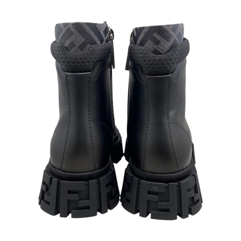 Fendi Ankle Boots Zucca Pattern Lace-up 7u1458 6 Sizes Leather FF Logo Black