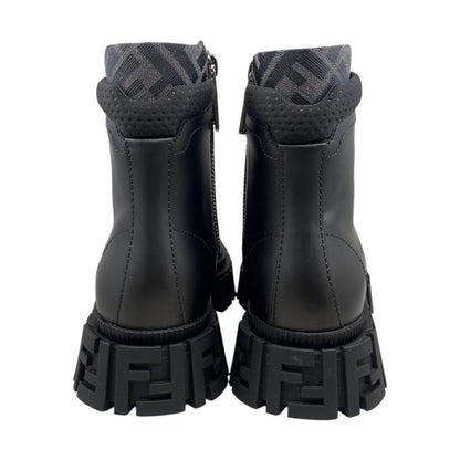 Fendi Ankle Boots Zucca Pattern Lace-up 7u1458 6 Sizes Leather FF Logo Black