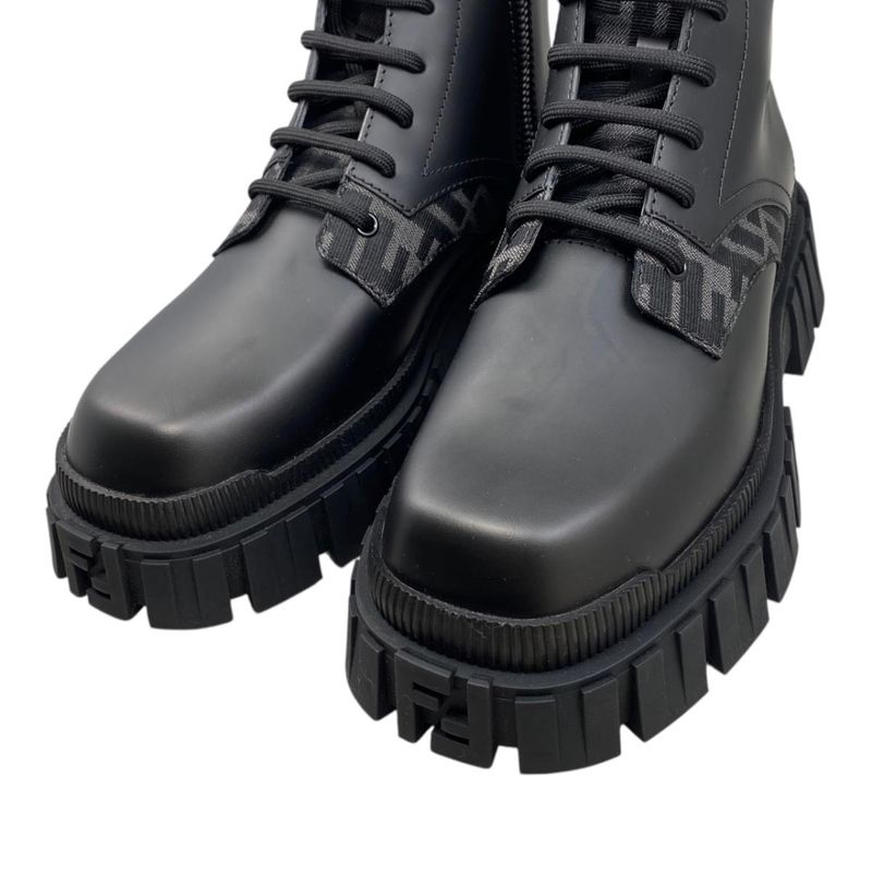 Fendi Ankle Boots Zucca Pattern Lace-up 7u1458 6 Sizes Leather FF Logo Black
