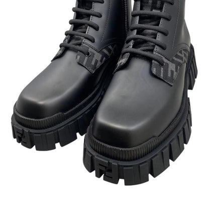 Fendi Ankle Boots Zucca Pattern Lace-up 7u1458 6 Sizes Leather FF Logo Black