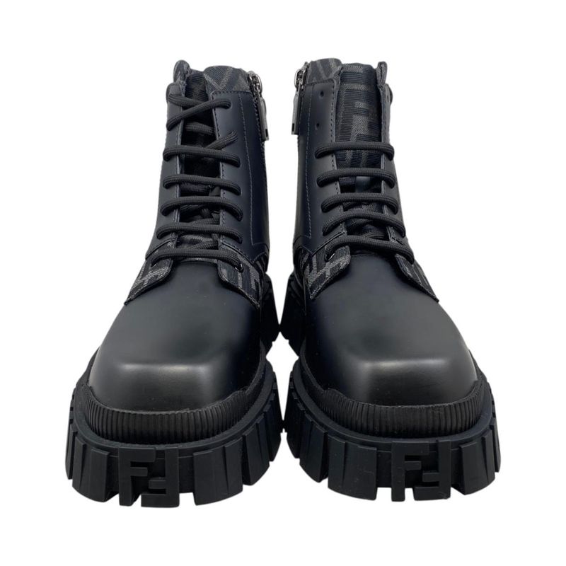 Fendi Ankle Boots Zucca Pattern Lace-up 7u1458 6 Sizes Leather FF Logo Black