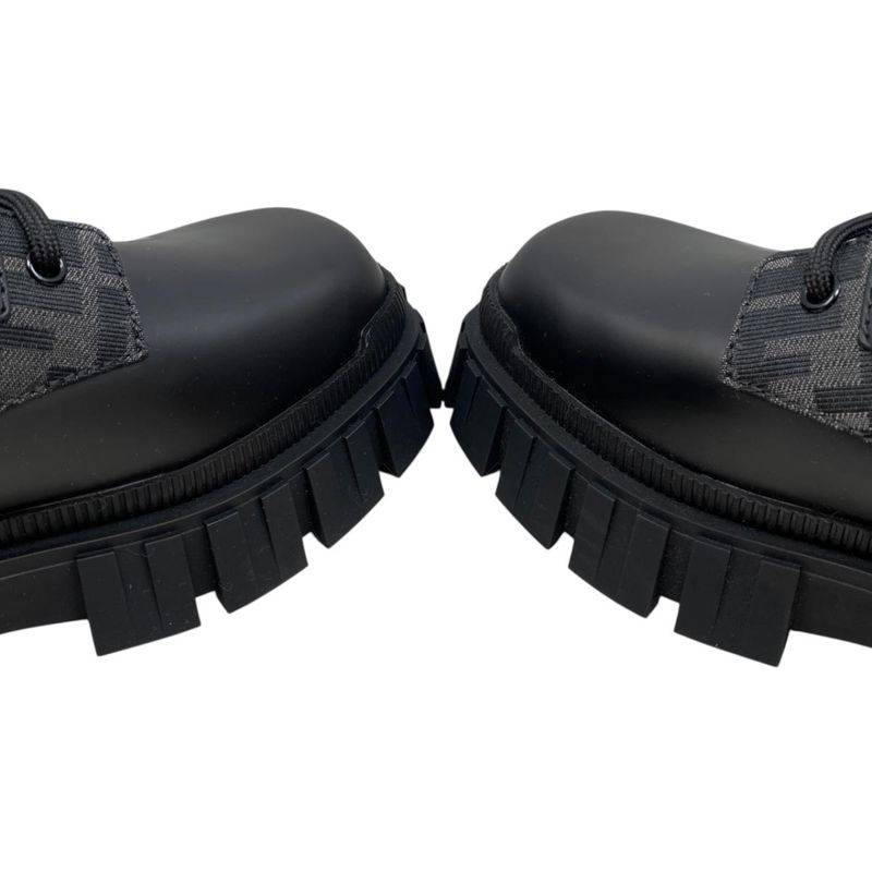 Fendi Ankle Boots Zucca Pattern Lace-up 7u1458 6 Sizes Leather FF Logo Black
