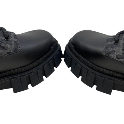 Fendi Ankle Boots Zucca Pattern Lace-up 7u1458 6 Sizes Leather FF Logo Black
