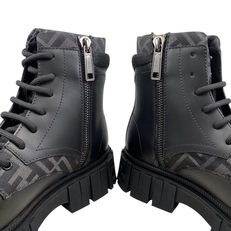 Fendi Ankle Boots Zucca Pattern Lace-up 7u1458 6 Sizes Leather FF Logo Black