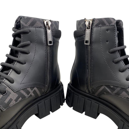 Fendi Ankle Boots Zucca Pattern Lace-up 7u1458 6 Sizes Leather FF Logo Black