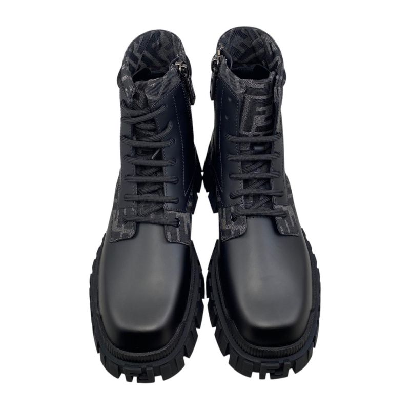 Fendi Ankle Boots Zucca Pattern Lace-up 7u1458 6 Sizes Leather FF Logo Black