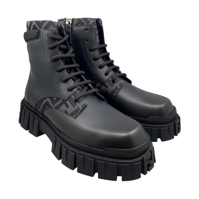 Fendi Ankle Boots Zucca Pattern Lace-up 7u1458 6 Sizes Leather FF Logo Black