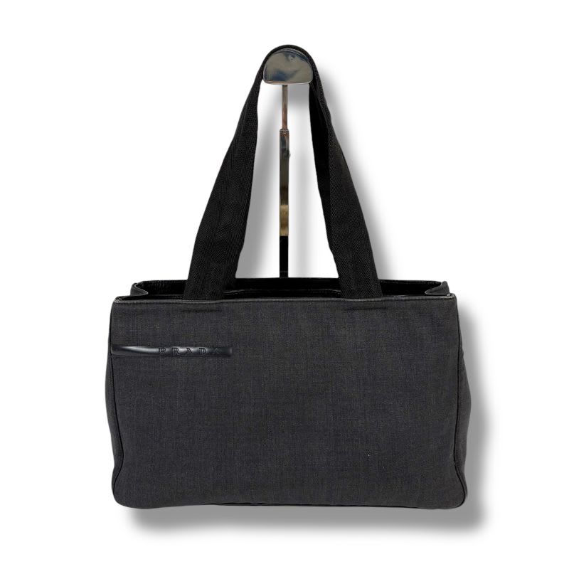 Prada Mini Tote Bag Handbag Gray Black Canvas