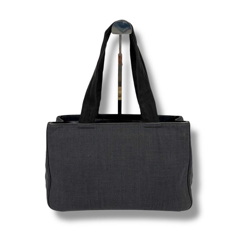 Prada Mini Tote Bag Handbag Gray Black Canvas